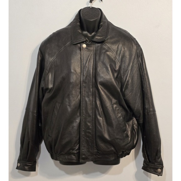 Collezione SA Men's Black Leather Bomber Jacket Size Large Classic Italian Style - Picture 1 of 11